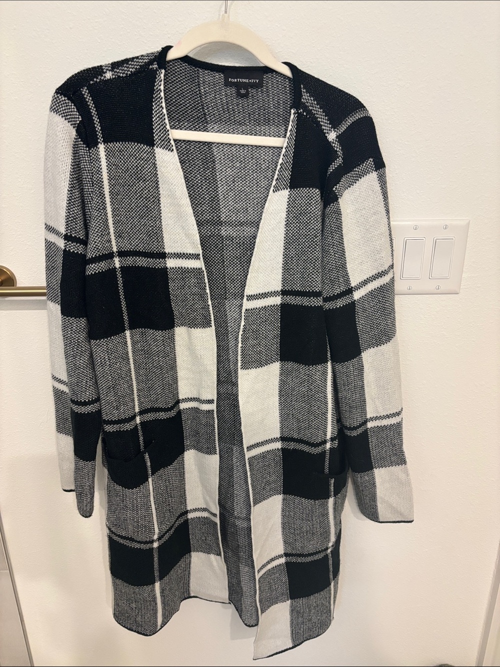 Black & White Plaid Open Cardigan Sweater
